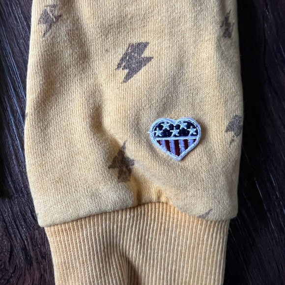 Junk Food Women's Small S Yellow Cropped Sweatshirt Lightning Bolt Print Raw Hem - Picture 8 of 11